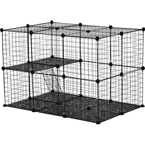 Pet Playpen DIY Small Animal Cage Enclosure Metal Wire Fence 39 Panels  3 Doors 2 Ramps for Kitten Bunny Chinchilla Pet Mink Black (1/5)