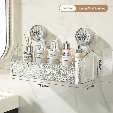 (Blanc 3-M) Étagère de salle de bain murale avec ventouses, panier de rangement non perforé, motif glacier, pour le rangement de la maison (1/5)