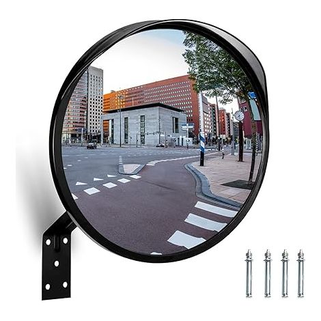 Miroir Panoramique Convexe 30 cm - Circulation, Parabolique, Observation pour Rue et Garage - Utilisation Extérieure et Intérieure, Noir (1/5)