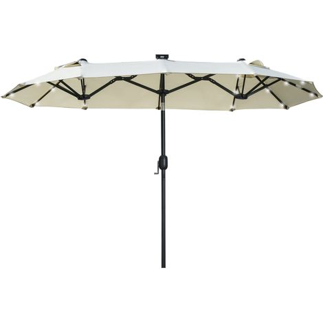 Doppelter rechteckiger Sonnenschirm mit LED – neigbarer Gartenschirm 292 x 150 cm – Sonnenschutz für Terrasse und Pool – Stahl und Polyester – Beige
