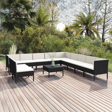 vidaXL Salon de jardin 12 pcs avec coussins résine tressée noir (1/5)