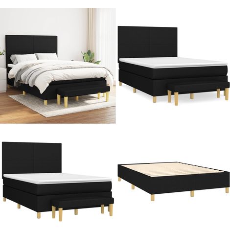 Sommier à lattes de lit avec matelas Noir 140x200 cm Tissu - Lit Double - Lit Plateforme - Matelas Ressort Ensaché - Literie - Chambre À Coucher - Home & Living