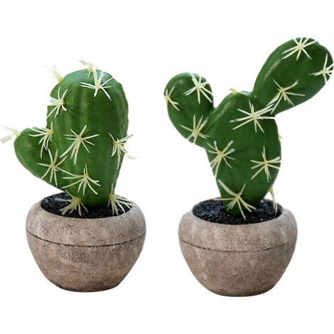 Cactus - Bonsai Artificiel - Décoration Intérieure Extérieure - Pot en Pâte à Papier - 2 Pièces (1/5)