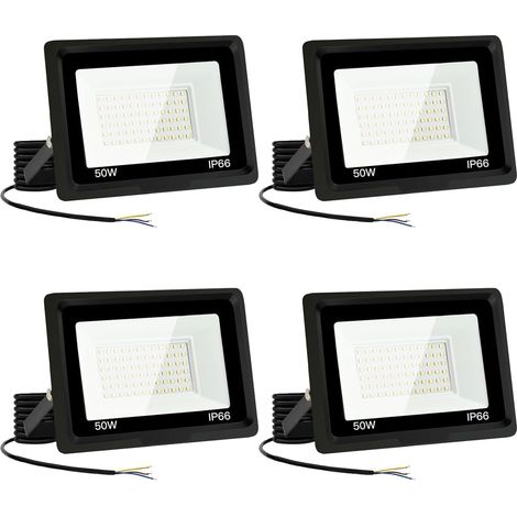 Projecteur LED extérieur 50 W 4 pièces IP66 étanche 6000 K 5000 lm Projecteur LED super lumineux pour arrière-cour, garage, couloir, jardin