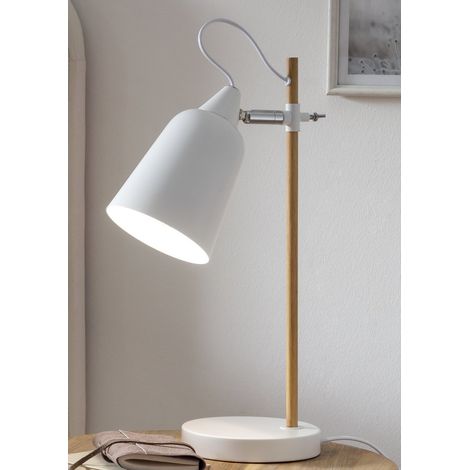 Lampe à poser scandinave en bois et métal blanc et naturel pour salon et chambre E27 - PANGIVO (1/3)