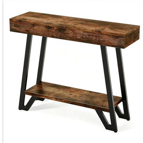 CHICFURN Mesa de centro 103x30x80 cm en MDF y metal marrón rústico y negro, estilo industrial (1/5)