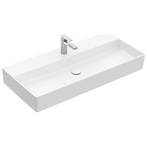 Villeroy & Boch Memento 2.0 lavabo mural, 1000 x 470 mm, 1 trou pour robinet, avec trop-plein, poli, 4A221G, Coloris: Ebène, Céramique Plus - 4A221GS5