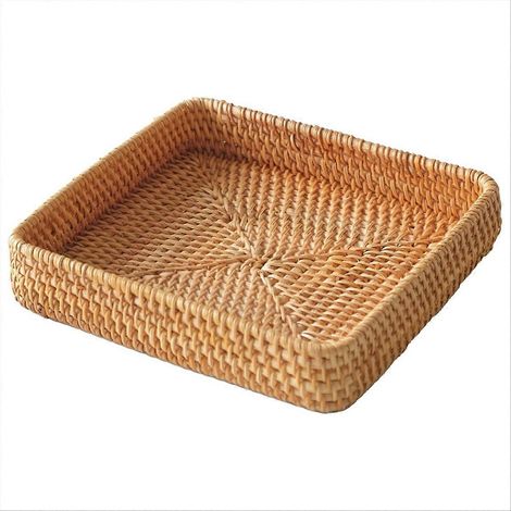 Plateau de service en rotin, panier tissé carré en osier pour rangement et présentation