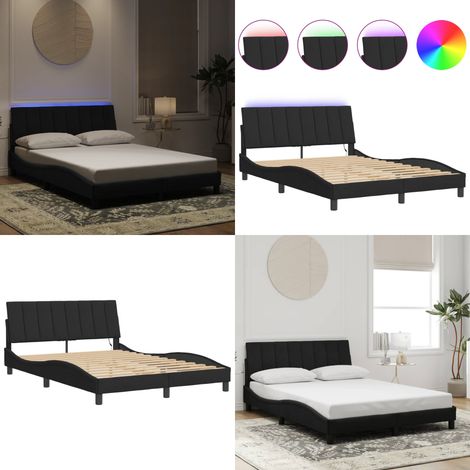 Bettgestell mit LED-Leuchten Schwarz 120x200 cm Samt - Samtsofa - Bettrahmen - Doppelbett - Boxspringbetten - Nachttischlampe - Home & Living (1/5)