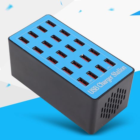 Station de Charge USB 100W 20 Ports - Adaptateur Secteur Rapide WLXA5+ 100-240V (Prise EU)