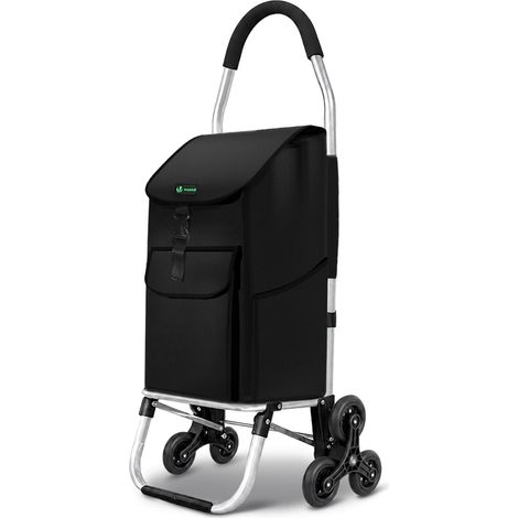VOUNOT® Aluminium Einkaufstrolley Treppensteiger, Trolly Einkaufswagen Klappbar, 6 Räder, Wasserdicht Oxford, 45L, Schwarz
