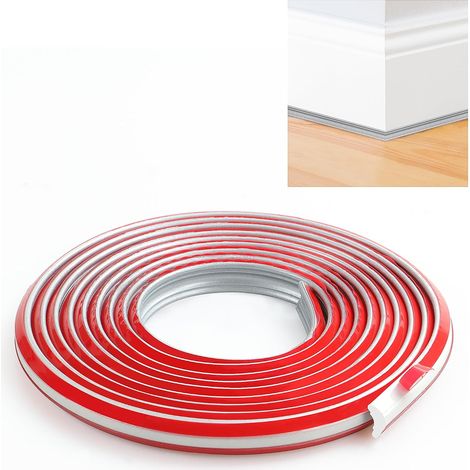 Garniture de plinthe TPE, garniture de moulure de bande de calfeutrage flexible, corniche de bande de bordure autocollante pour mur,plans de travail, sol (12×9mm, 500cm, Argent) (1/5)