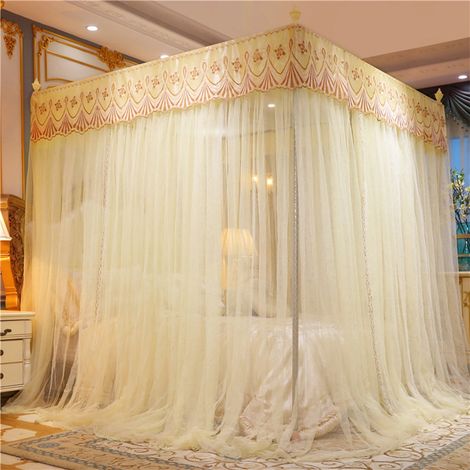 Moustiquaire Pour Lit - 120 x 200 x 200 cm - Style Princess Avec Volants Et Dentelle - En Polyester - Jaune (1/5)