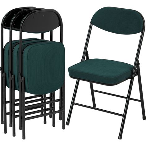 Set di 4 sedie pieghevoli, sedie da pranzo portatili con seduta e schienale imbottiti in velluto a coste blu