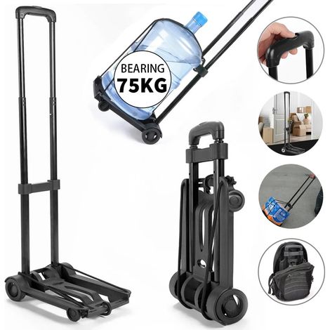 Chariot de Transport Pliable 75 kg, Chariot à Roulettes Portable pour Bagages, Courses, Voyage et Usage Domestique (1/5)