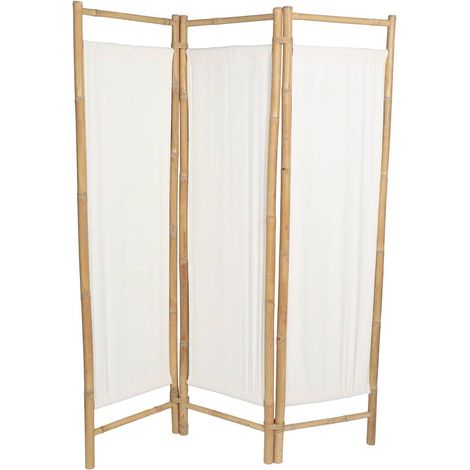 Biombo de bambú con 3 paneles de tela - bambú blanco - Tendance
