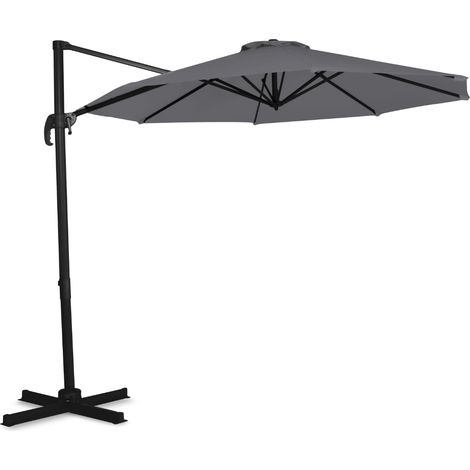 Vonroc – Parasol déporté rond 3m – Pivotant 360° – Voile protection UV 50+ – Housse de protection incluse – Gris (1/5)