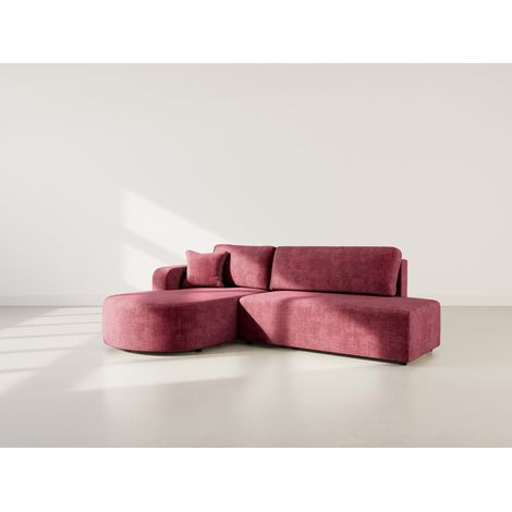Miro - canapé d'angle gauche 4 places convertible avec coffre en velours texturé - prune