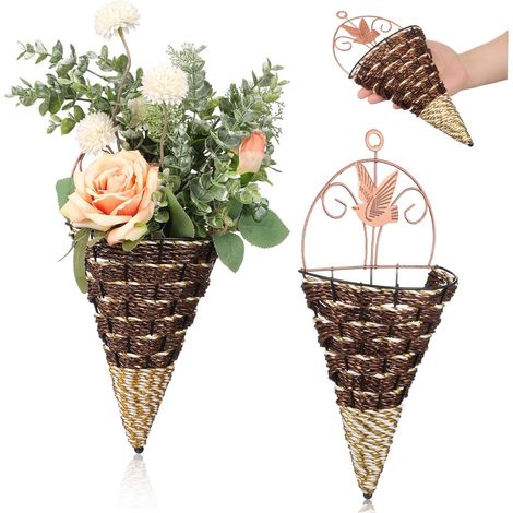 Paniers muraux suspendus pour plantes artificielles et naturelles, 2 pièces en plastique fer (1/5)