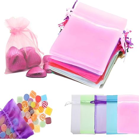 Sachets en organza colorés, lot de 25, avec cordon de serrage, 10 x 8 cm, petits cadeaux, parfaits pour les bonbons, les bijoux ou comme pochettes cadeaux. (1/5)
