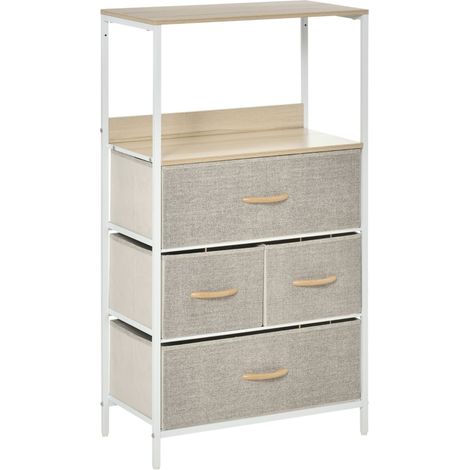 4 Drawer Storage Chest Unit Home Cabinet w/ Shelves Home Living Room Bedroom Entryway Living Furniture, Light Grey