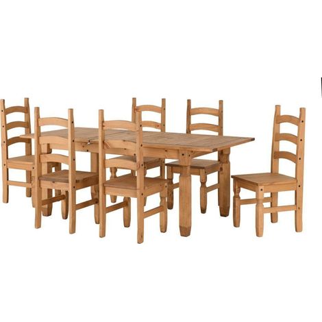 Corona Extending Dining Set(6 Chairs) - Distressed Waxed Pine (1/4)