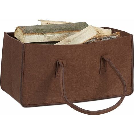 Panier à bûches de bois en feutre Sac de bois de chauffage en feutre épaissi panier de rangement portable pour bois de chauffage (1/5)