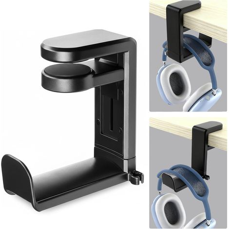 Soporte de escritorio para auriculares con gancho giratorio de 360°, soporte para auriculares para juegos, soporte ajustable para escritorios de computadora, compatible con todo tipo de auriculares (n