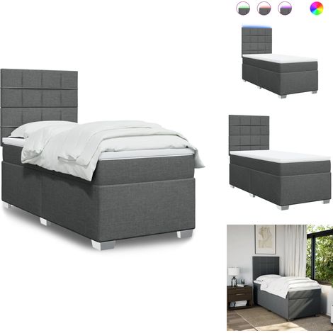 Sommier à lattes de lit avec matelas Gris foncé 90x200 cm Tissu - Lit Plateforme - Lit Design - Lit Moderne - Lit Double - Matelas À Ressorts Ensachés (1/5)