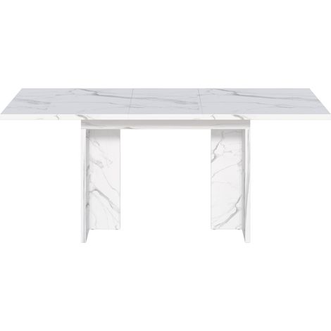 Ausziehbarer Esstisch 140/180 x 80 cm aus MDF in Weiß-Marmoroptik für 6-8 Personen (1/5)