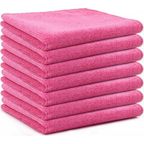 Lot de 12 chiffons en microfibre, ultra-doux et très absorbants, idéaux pour la cuisine, la voiture, les fenêtres et toute la maison, 30 x 30 cm, rose. (1/5)