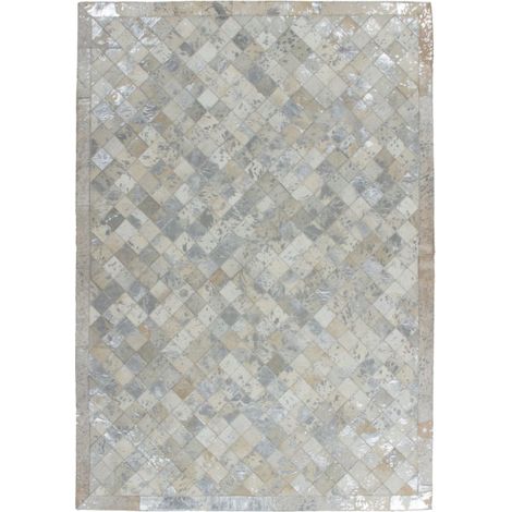 Tapis en Cuir Effet Mosaïque "Lavish" Gris & Argent 80 x 150 cm (1/4)