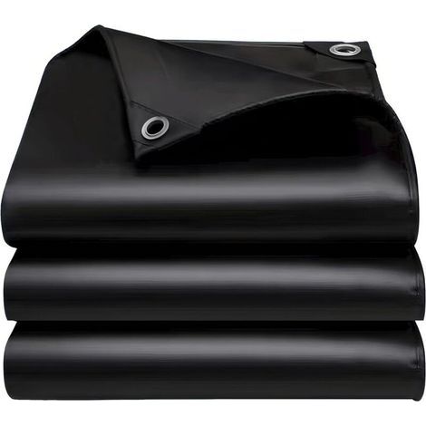 Bâche imperméable robuste 3x5m, bords renforcés, résistante aux UV, adaptée au camping, aux toits et autres emplacements extérieurs, noire. (1/5)