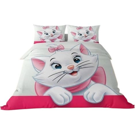 Parure de lit enfant Disney Marie Cat, rose et or, 200 x 200 cm, 3 pièces avec taie d'oreiller (1/4)