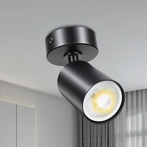 Spot Plafonnier Noir mat GU10 Applique Murale Orientable (Sans Ampoule) Spot en saillie 1 lumière. Sans ampoule. Douille GU10 et fils en cuivre certifiés. Bornier de terre sûr L/N/PE. (1/5)