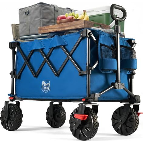 Chariot de Plage Pliable 250L Roues Tout Terrain avec Frein charrette à 4 roues amovibles tout terrain, poignée télescopique réglable et porte-gobelet, idéal pour camping et festivals (1/5)