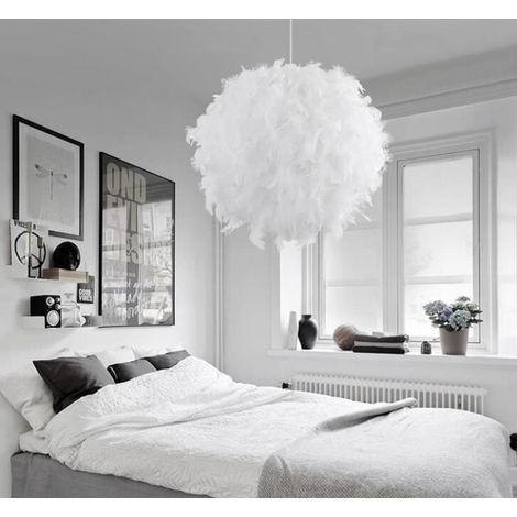 Suspension luminaire en plumes - Blanc - Classique intemporel - Diamètre 35cm (1/4)