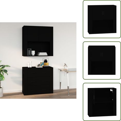 Armoire murale Noir 80x33x80 cm Bois d'ingénierie - Armoire Murale - Meuble De Rangement - Armoire Suspendu - Étagère Murale - Décoration Intérieure (1/5)