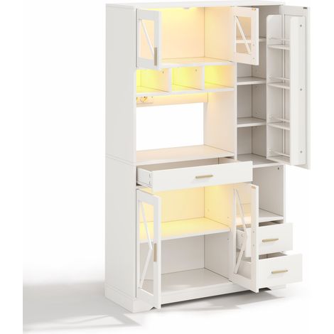 Vitrina alta de cocina estilo granero blanca 105x40x185 cm con LED y enchufes (1/5)
