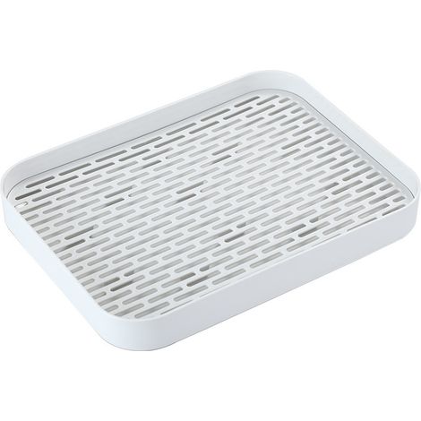 Bac d'évacuation d'eau double couche pour verres et carafes à eau, modèle à encastrer dimensions 33x25x4,2cm, bac de rangement pour 4 tasses et 1 carafe, égouttoir de cuisine blanc (1/5)