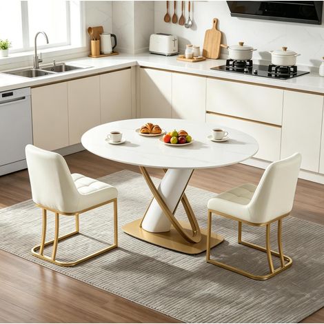 Lot de 2 chaises rembourrées en velours beige avec structure métallique OKWISH (1/5)