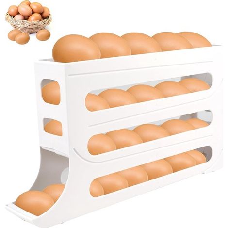 Porte-œufs pour réfrigérateur - Bac à œufs à roulettes automatique à 4 niveaux pour réfrigérateur - Grande capacité (30 œufs) - Organisateur pour le rangement des blancs d'œufs - Rangement des œufs au