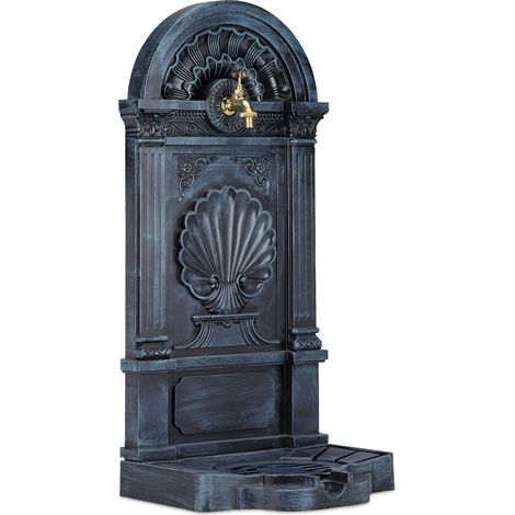 Relaxdays Free Standing Water Fountain, Antique-Style, Nostalgia, Garden, Patio, Faucet, Basin, HxWxD: 83 x 39 x 33 cm, Grey