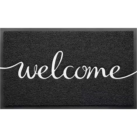 Tapis de bienvenue (40 x 60 cm, noir), tapis de sol fin et résistant, antidérapant, idéal pour les entrées et les cours. (1/4)