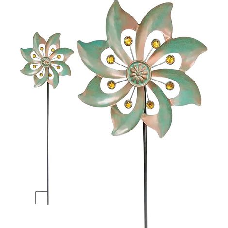 Wind Spinner, Moulin à vent en métal de patio, extérieur Powered Wind Spinner, rotation facile, terrasse pelouse jardin métal Wind sculpture Spinner (bronze) (1/5)
