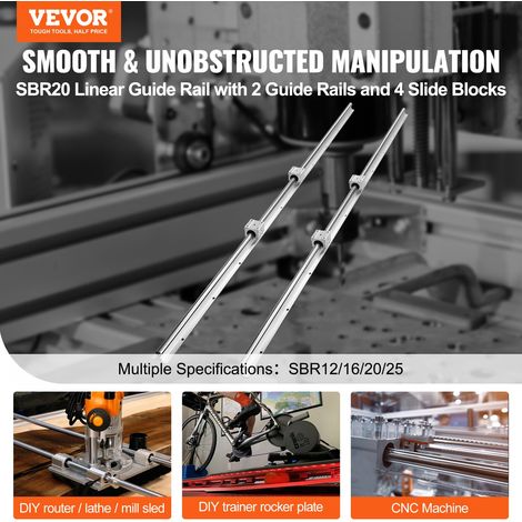 Rail de Guidage Linéaire SBR20 1500 mm 2PCS Rails Linéaires 1500 mm 4PCS Blocs Roulement SBR20UU Kit Glissières à Roulement Linéair… (1/5)