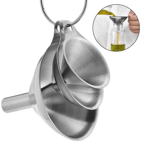 Set mit 3 kleinen Edelstahltrichtern für die Küche (1/4)