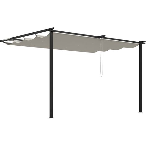 Pérgola mural para exteriores con techo retráctil para patio, terraza o jardín, 390x290x220 cm, color beige. (1/5)