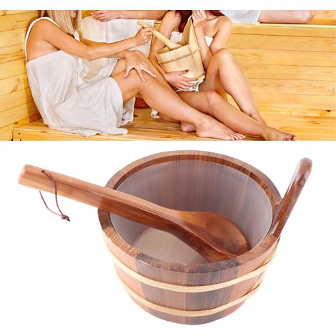 Accessoires de Sauna en Bois de 4L avec Seau Intérieur Ensemble de Baril de Sauna et Cuillère en Bois de Cyprès pour la Transpiration (1/5)