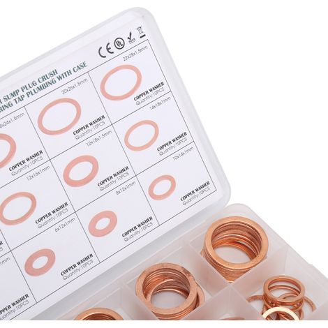150 pièces Joint Plat d'Étanchéité en Cuivre Rouge, Rondelle d'Étanchéité, Joint Torique, Rondelle de Serrage
